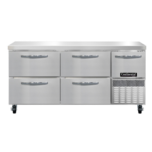 Continental Refrigerator FA68SN-D Freezer Base Shallow Depth Worktop Unit 68 inch Stainless Steel 4 Drawer