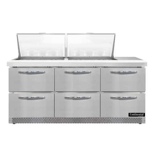 Continental Refrigerator D72N24M-FB-D Designer Line Mighty Top Sandwich Unit 72 inch Front Breather Stainless Steel
