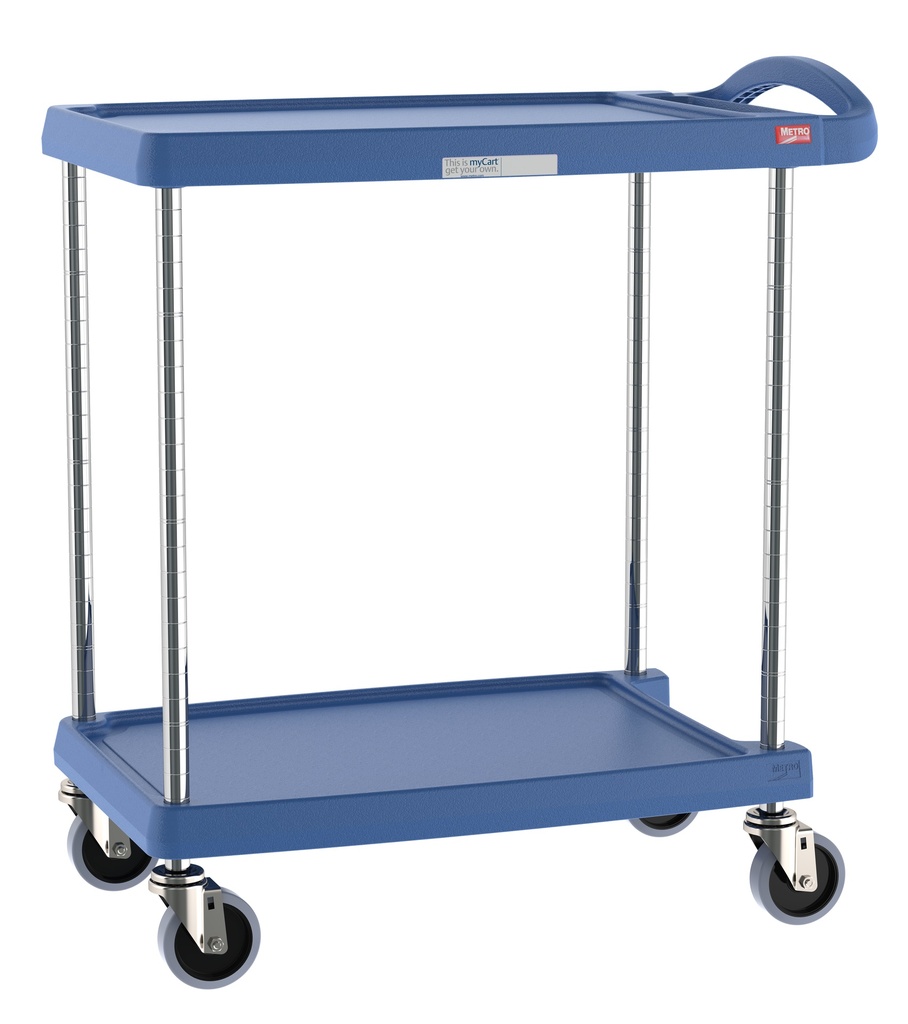 Metro MY1627-24BU myCart Series 2-Shelf Utility Cart with Microban, Blue, 16" x 27"