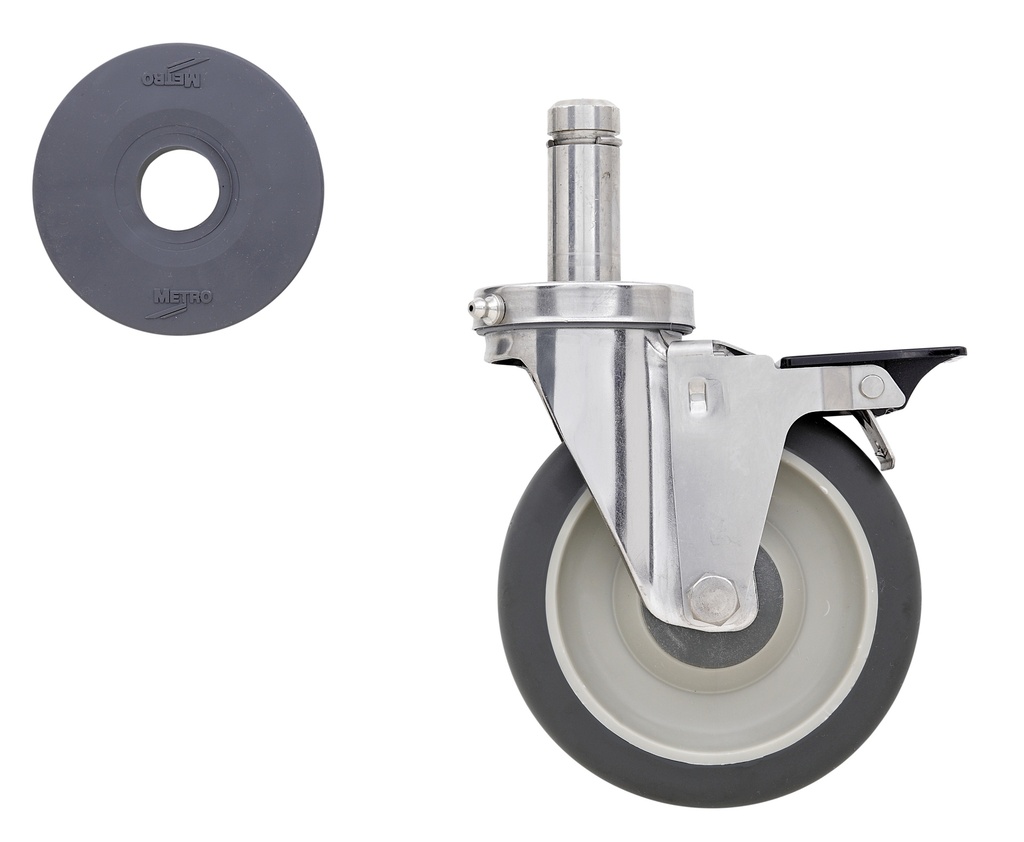 Metro 5MPBGSA 5" Polyurethane Cart-Washable Swivel/Brake Stem Caster for Super Erecta Industrial Wire Shelving Racks