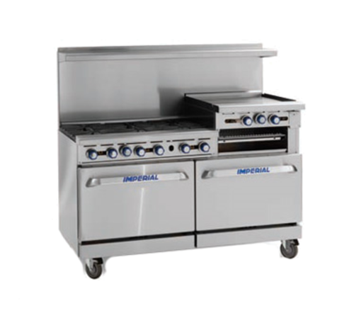 Imperial Range IR-6-G24 Pro Series Restaurant Range Gas 60W 6 Open Burners 24 Griddle 2 Ovens Stainless Steel