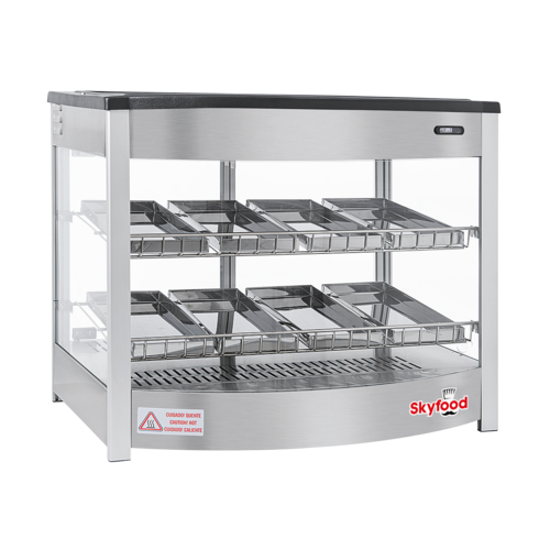 Skyfood Equipment FWD2S8P Steam Line Food Warmer Display Case Countertop 25-5/8W Adjustable Shelves LED Lighting Ideal for Restaurants and Catering