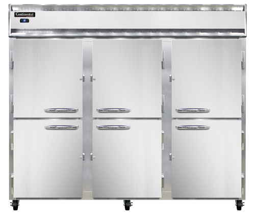 Continental Refrigerator 3RESNSSHD Extra-Wide Reach-In Refrigerator 85-1/2 inch Three-Section Stainless Steel