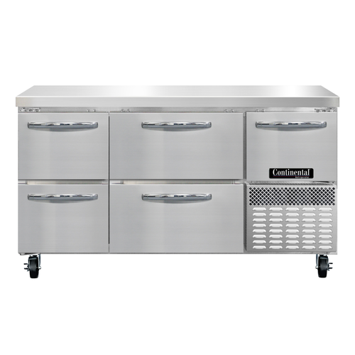 Continental Refrigerator RA60N-D Refrigerated Base Worktop Unit 60 inch Stainless Steel with Drawers and Door