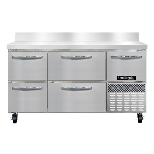 Continental Refrigerator RA60SNBS-D Refrigerated Base Shallow Depth Worktop Unit 60 inch Stainless Steel 300 Series