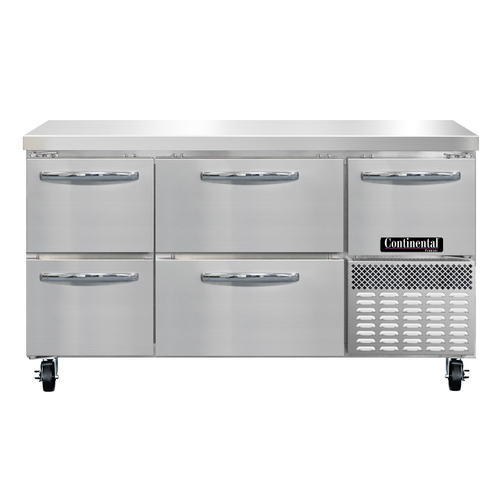 Continental Refrigerator FA60N-D Freezer Base Worktop Unit 60 inch Stainless Steel with Drawers and Door