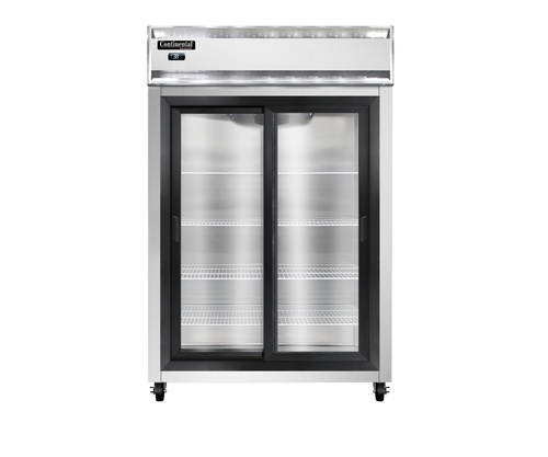 Continental Refrigerator 2RSNSASGD Reach In Display Two Section Stainless Steel Narrow Sliding Glass Doors