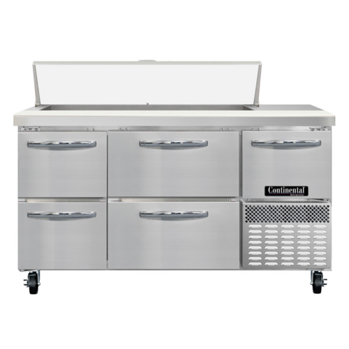 Continental Refrigerator RA60SN12-D Refrigerated Base Sandwich Unit 60 inch Stainless Steel with Pans and Drawers