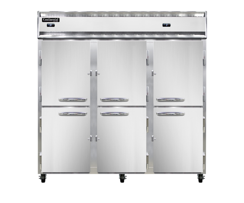 Continental Refrigerator 3RFFNSAHD Reach-In Three-Section Refrigerator Freezer Stainless Steel Half-Height Doors
