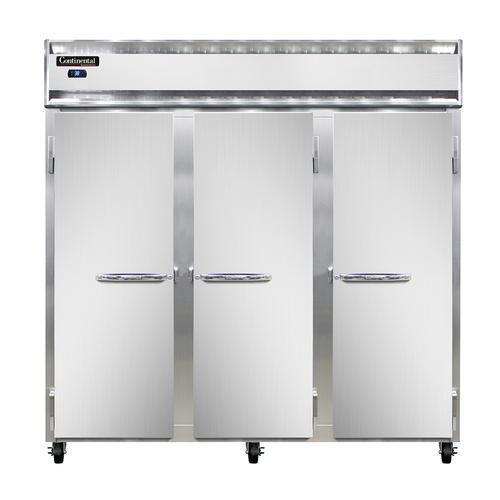 Continental Refrigerator 3RSN Reach In Three Section Stainless Steel Refrigerator with Solid Doors and Digital Control