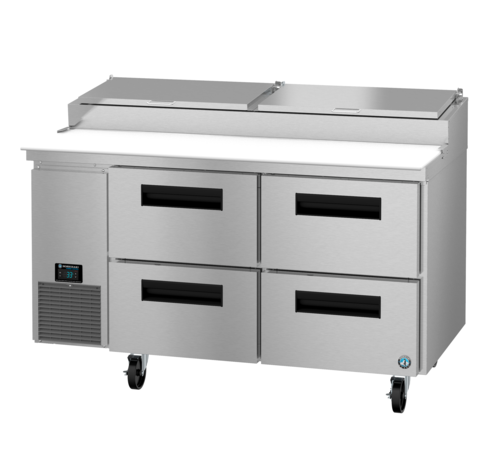 Hoshizaki PR60B-D4 Steelheart Series Pizza Prep Table Two Section 1663 cu ft 8 Pan Rail Capacity 4 Drawer Design