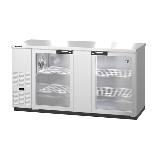 Hoshizaki BB69-G-S Refrigerated Back Bar Cooler 69-1/2 inch 21.80 cu ft capacity with glass doors and adjustable shelves