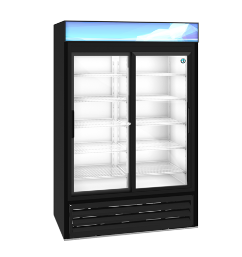 Hoshizaki RM-45-SD-HC-BLK Refrigerated Merchandiser Two Section 38 Cu Ft Bottom Mount Self Contained Refrigeration
