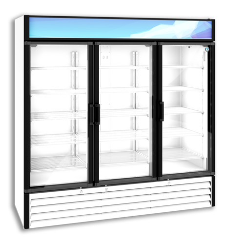 Hoshizaki RM-65-HC-WHT Refrigerated Merchandiser Reach-In Three-Section 56 Cu Ft Bottom Mount Self-Contained