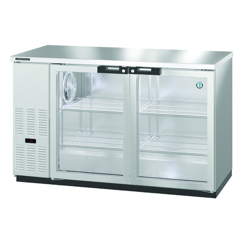 Hoshizaki BB59-G-S Refrigerated Back Bar Cooler 59-1/2 inch 18.45 cu ft capacity with glass doors and adjustable shelves