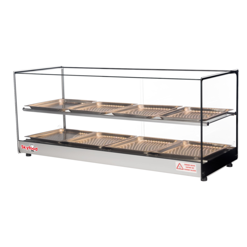 Skyfood Equipment FWDS2-43-8P Countertop Food Warmer Display Case 43-5/16W with Shelves and Stainless Steel Pans