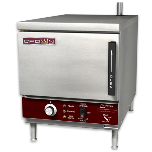 Crown Steam EPXN-3 EZ Steam Convection Steamer Electric Countertop Boilerless 18-1/8 inch Wide 3 Pan Capacity