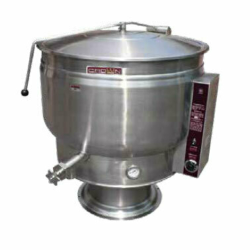 Crown Steam EP-20F Stationary Kettle Electric 20 Gallon Capacity Full Jacket Thermostatic Control 316 Stainless Steel