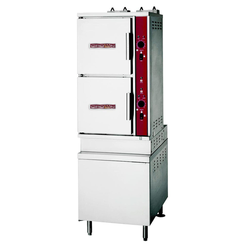 Crown Steam GSX-16HE Convection Steamer Gas 2 Compartments 16 Pan Capacity 36 Cabinet Base Manual Controls Electronic Ignition