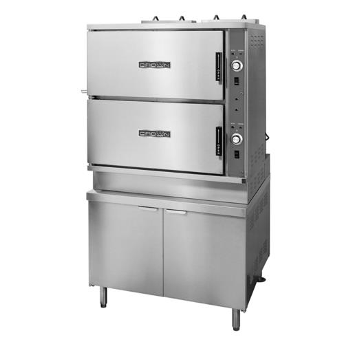 Crown Steam GCX-16 Convection Steamer Gas 2 Compartment 8 Pan Capacity 36 Cabinet Base Electronic Ignition NSF Certified