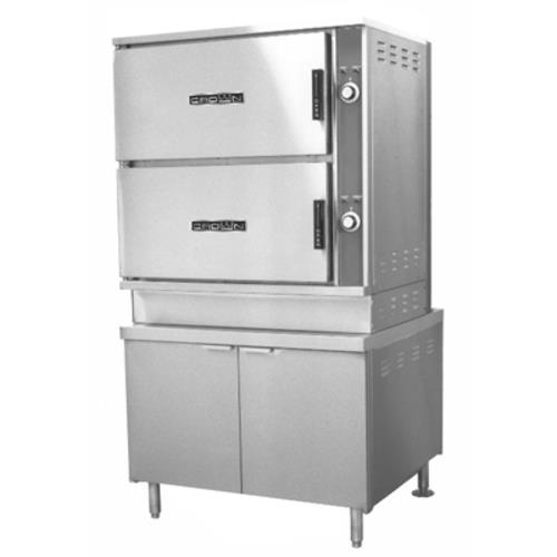 Crown Steam DCX-16 Convection Steamer Direct Steam 2 Compartment 8 Pan Capacity 36 Cabinet Base 60 Minute Timer 316 Stainless Steel