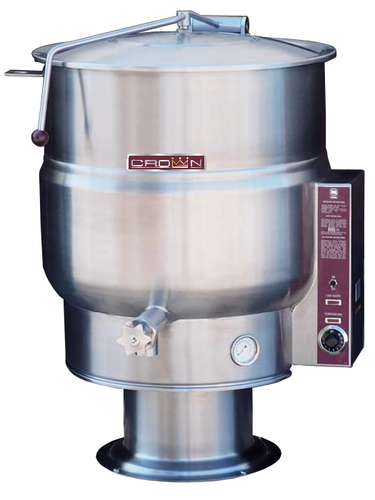 Crown Steam EP-100 Stationary Kettle Electric 100 Gallon Capacity 2/3 Jacket Thermostatic Control 316 Stainless Steel