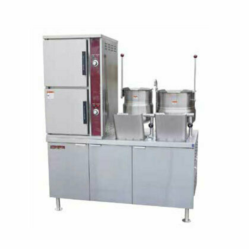 Crown Steam DCX-10-6-10 Convection Steamer Kettle Direct Steam 2 Compartment 6 Gallon 10 Gallon Capacity 60 Inch Cabinet Base