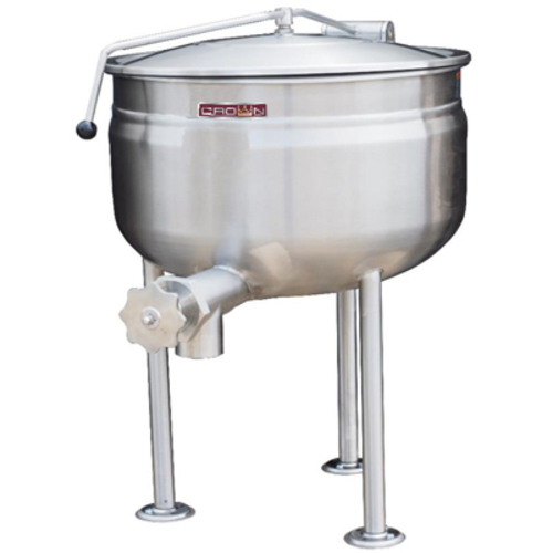 Crown Steam DL-30F Stationary Kettle Direct Steam 30 Gallon Capacity Full Jacket 2 Inch Draw-Off NSF Certified