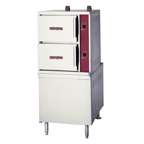 Crown Steam GCX-2-24 Convection Steamer Gas 2 Compartment 24 Inch Cabinet Base 200000 BTU NSF CSA Flame