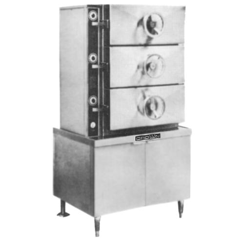 Crown Steam EC-3 Pressure Steamer Electric Heated Boiler 3 Compartments 36 Inch Cabinet Base Automatic Timer Controls