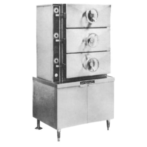 Crown Steam DC-2 Steamer Direct Steam Pressure-Type 2 Compartments 36 Inch Cabinet Base Automatic Timer Controls 304 Stainless Steel