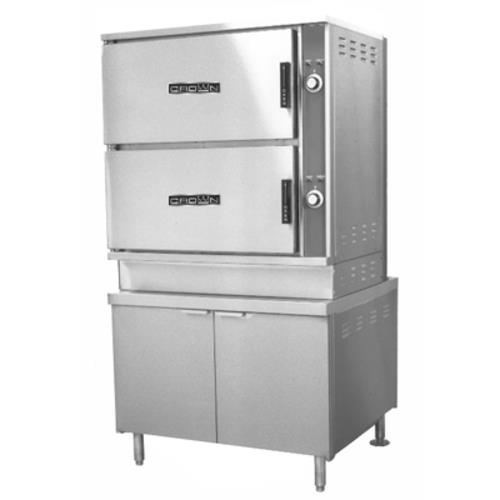 Crown Steam SCX-16 Convection Steamer Steam Coil 2 Compartment 8 12x20 Pan Capacity 36 Cabinet Base Automatic Blowdown