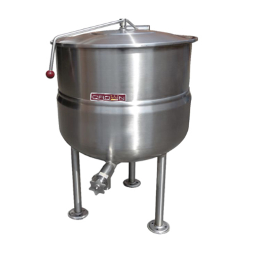 Crown Steam DL-100 Stationary Kettle Direct Steam 100 Gallon Capacity 2/3 Jacket 2 Inch Draw-Off NSF Certified