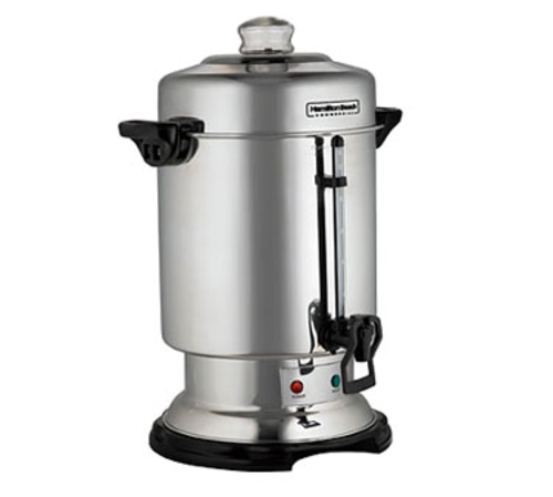 Hamilton Beach D50065 Coffee Urn Percolator 60 Cup Capacity Stainless Steel Exterior Power On Ready Lights