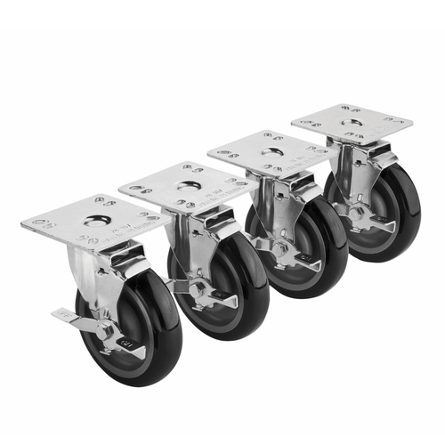 Krowne Metal Corporation 28-111S Plate Caster Swivel Brake 5 Inch Diameter Set of 4 Grease Resistant