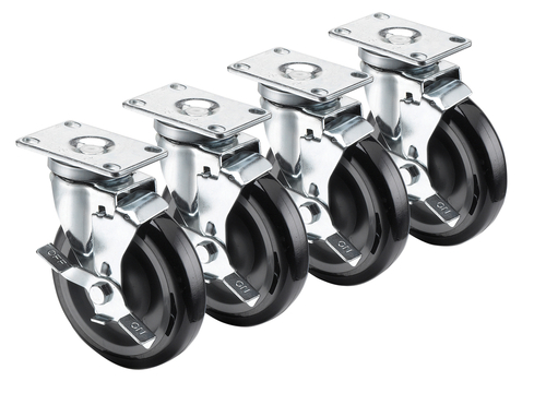 Krowne Metal Corporation 28-113S Plate Caster Swivel Brake 5 Inch Diameter Set of 4 Grease Resistant
