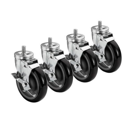Krowne Metal Corporation 28-145S Threaded Stem Caster Swivel with Brake 5 Inch Diameter Set of 4