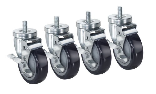 Krowne Metal Corporation 28-144S Krowne Threaded Stem Caster 1/2 inch 13 Threaded Stem Caster 4 inch Locking Wheels Set of 4