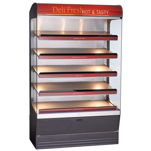 Alto-Shaam HSM-48/5S/T Hot Food Merchandiser 48 Inch Floor Model 200 lb Capacity 5 Heated Shelves LED Illuminated