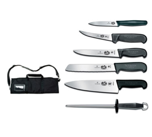 Victorinox 7.4012-X10 Cutlery Roll Set 7 Piece Fibrox Pro Handle with Canvas Case