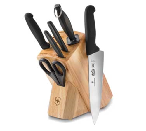 Victorinox 5.1193.7-X2 Block Set 7 Piece Hardwood Black Fibrox Handle Kitchen Knife Set
