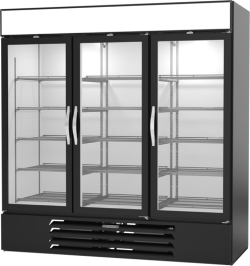 Beverage Air MMF72HC-1-B MarketMax Freezer Merchandiser Three Section 68 Cu Ft Capacity with Glass Doors