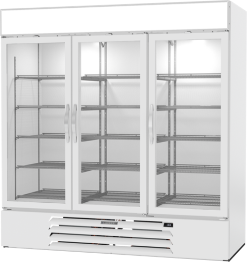 Beverage Air MMF72HC-1-W MarketMax Freezer Merchandiser Three Section 68 Cu Ft Capacity Triple Pane Glass Doors