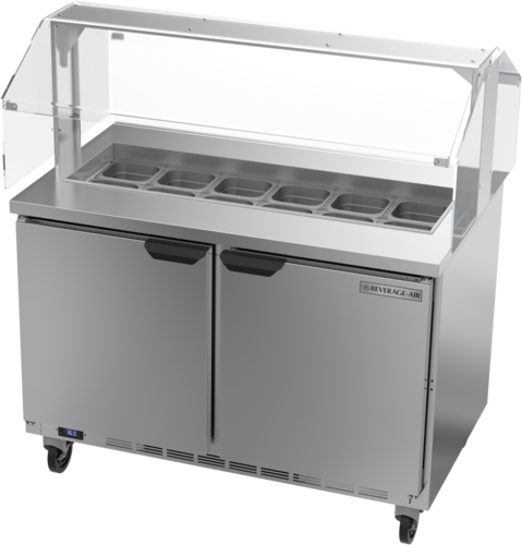 Beverage Air SPE48HC-12-SNZ Sandwich Top Refrigerated Counter with Sneezeguard 48 inch Two Section Stainless Steel