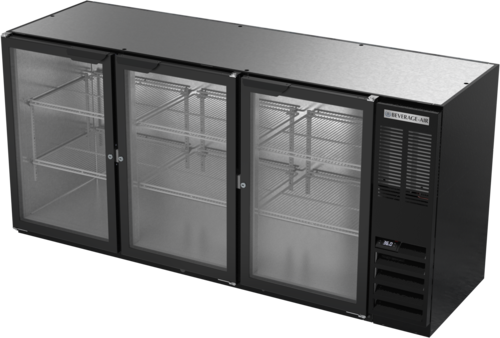 Beverage Air BB72HC1GB Refrigerated Back Bar Storage Cabinet 72 Inch Three Section Glass Doors 19.92 Cu Ft Capacity