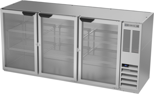 Beverage Air BB72HC-1-G-S Refrigerated Back Bar Storage Cabinet 72 Inch Three Section with Glass Doors and Shelves