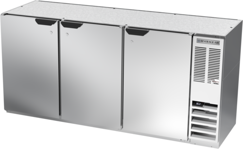Beverage Air BB72HC-1-S Refrigerated Back Bar Storage Cabinet 72 Inch Three Section Solid Doors LED Lighting