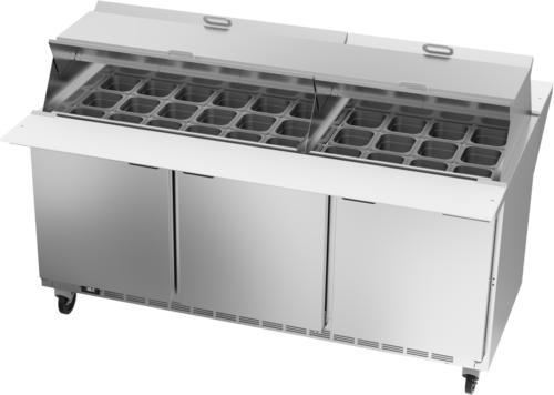 Beverage Air SPE72HC-30M-DS Dual Side Mega Top Refrigerated Counter 72 inch Three Section 20 cu ft Capacity