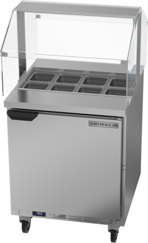 Beverage Air SPE27HC-SNZ Sandwich Top Refrigerated Counter with Sneezeguard 27 inch Stainless Steel 6.76 cu ft