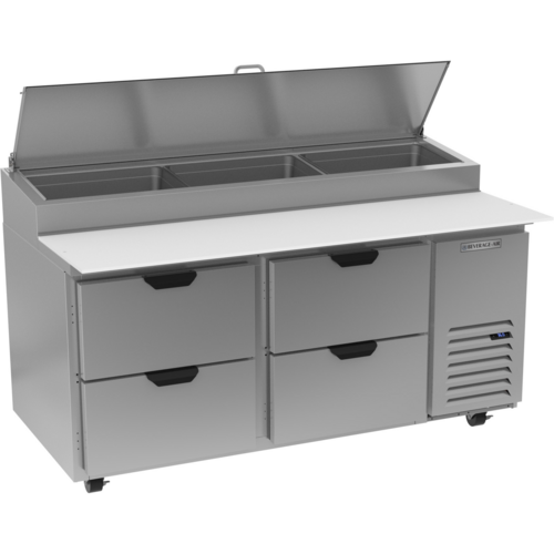 Beverage Air DPD67HC-4 Pizza Top Refrigerated Counter Two Section 67W 20.7 cu ft with Drawers and Stainless Steel Top